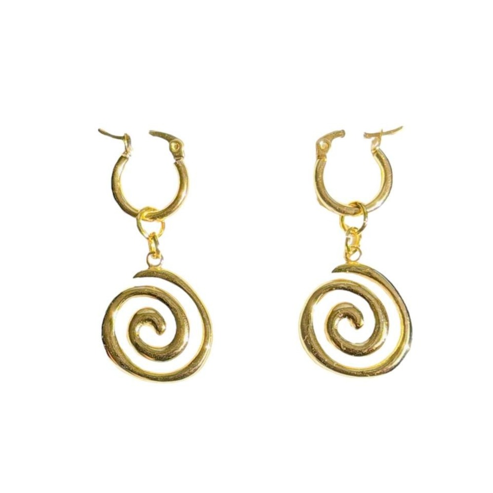 gold spiral hoop earrings stainless steel hypoallergenic handmade in USA swirl